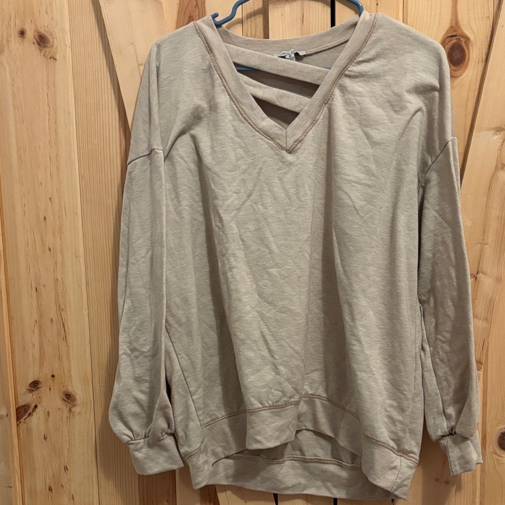White Birch Beige V-Neck Sweater